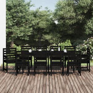 Juego De Comedor De Jardín 11 Piezas Madera Maciza Pino Negro