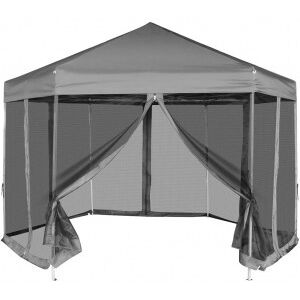 Carpa Desplegable Hexagonal 6 Paredes Laterales Gris 3.6x3.1 M