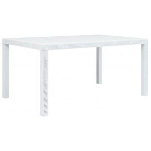 Mesa De Jardín Plástico Aspecto De Ratán Blanco 150x90x72 Cm