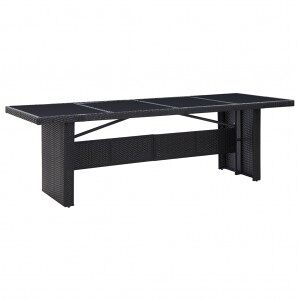 Mesa De Jardín Ratán Sintético Y Vidrio Negra 240x90x74 Cm