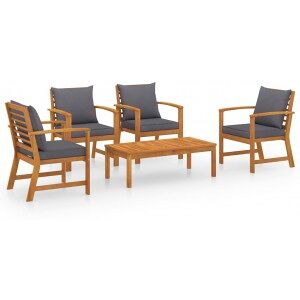 Muebles De Jardín 5 Piezas Cojines Madera Maciza De Acacia