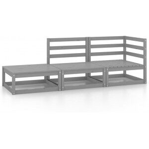 Muebles De Jardín 3 Piezas Gris Madera Maciza De Pino