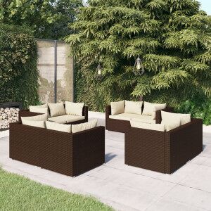 Set Muebles De Jardín 8 Piezas Y Cojines Ratán Sintético Marrón