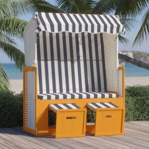 Silla Playa Strandkorb Dosel Ratán Sintético Madera Blanco Azul