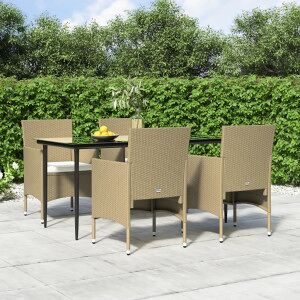 Juego De Comedor De Jardín 5 Piezas Con Cojines Beige Y Negro