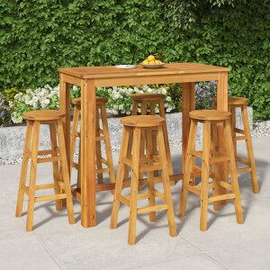 Juego De Comedor Para Jardín 7 Piezas Madera Maciza Acacia