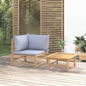 Set De Muebles De Jardín 2 Piezas Bambú Y Cojines Gris Claro