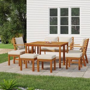 Juego Comedor Jardín Con Cojines 9 Piezas Madera Maciza Acacia