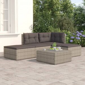 Set De Muebles De Jardín 4 Pzas Y Cojines Ratán Sintético Gris