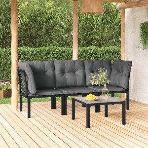 Set De Muebles De Jardín 4 Piezas Ratán Sintético Negro Y Gris