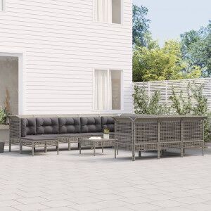 Set De Muebles De Jardín 13 Pzas Y Cojines Ratán Sintético Gris