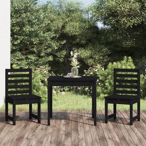 Mesa Y Sillas De Jardín 3 Piezas Madera Maciza De Pino Negro