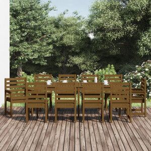 Set De Comedor De Jardín 11 Pzas Madera Maciza Pino Marrón Miel