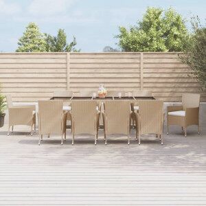 Set Comedor De Jardín 11 Pzas Con Cojines Ratán Sintético Beige