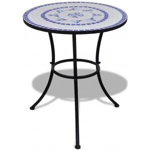 Mesa De Bistro Terraza Mosaico Azul Y Blanco 60 Cm