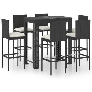 Set Muebles Bar Jardín 7 Piezas Y Cojines Ratán Sintético Negro