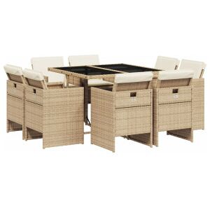 vidaXL Set Comedor De Jardín 9 Pzas Con Cojines Ratán Sintético Beige