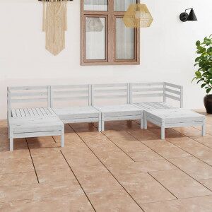 vidaXL Juego De Muebles De Jardín 6 Pzas Madera Maciza De Pino Blanco