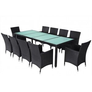 vidaXL Set Comedor De Jardín 11 Piezas Y Cojines Ratán Sintético Negro