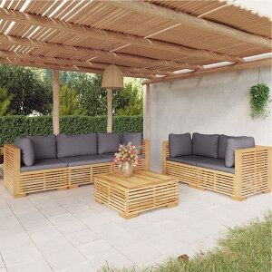 vidaXL Juego Muebles De Jardín 6 Piezas Y Cojines Madera Maciza Teca