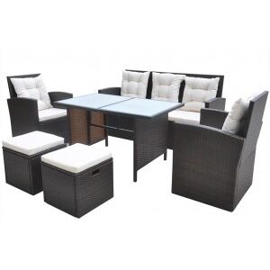 vidaXL Set Comedor De Jardín 6 Piezas Y Cojines Ratán Sintético Marrón