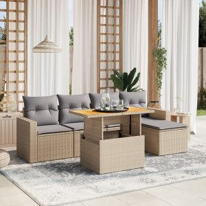 vidaXL Juego De Sofás Jardín Con Cojines 6 Pzas Ratán Sintético Beige