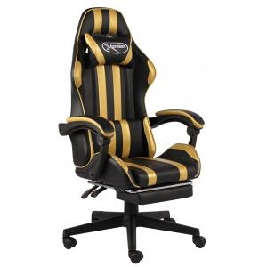 Silla Gaming Con Reposapiés Cuero Sintético Negro Y Dorado