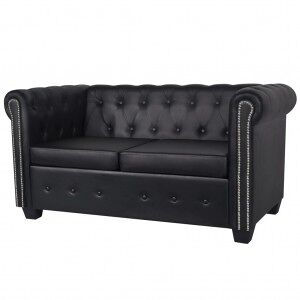 Sofá Chesterfield De 2 Plazas De Cuero Artificial Negro