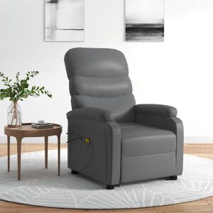 Sillón Elevable De Cuero Sintético Gris Antracita