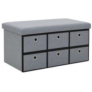 Banco Almacenaje Plegable Lino Sintético 76x38x38 Cm Gris Claro