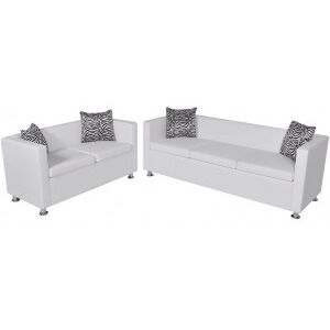 Conjunto De Sofás De 2 Y 3 Plazas Y Sillón De Cuero Artificial Blanco