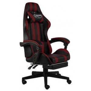 Silla Gaming Con Reposapiés Cuero Sintético Negro Y Rojo Tinto