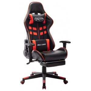 Silla De Gaming Con Reposapiés Cuero Sintético Negro Y Rojo