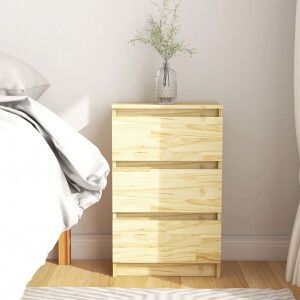 Mesita De Noche Madera Maciza De Pino 40x29.5x64 Cm