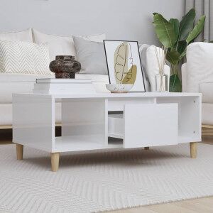 Mesa De Centro Madera Contrachapada Blanco Brillo 90x50x36.5 Cm