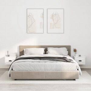 Mesitas De Noche De Pared 2 Uds Blanco 41.5x36x28 Cm