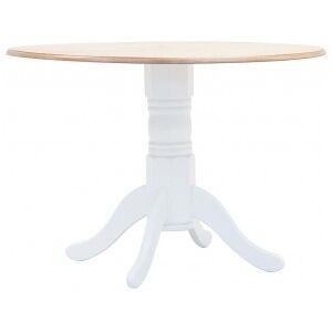 Mesa De Comedor De Madera Maciza De Caucho Blanco Marrón 106 Cm