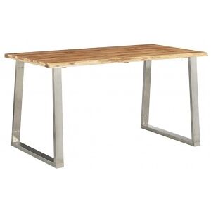 Mesa De Comedor Madera De Acacia Y Acero Inoxidable 140x80x75cm