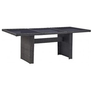 Mesa Comedor Jardín Vidrio Ratán Sintético Negro 200x100x74 Cm