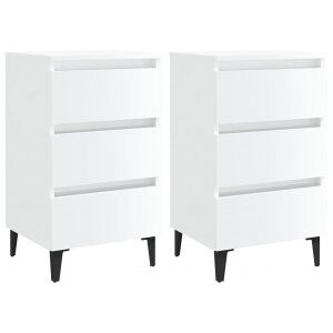 Mesitas De Noche 2 Uds Patas De Metal Blanco Brillo 40x35x69 Cm