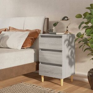 Mesita De Noche Con Patas Madera Maciza Gris Sonoma 40x35x69 Cm