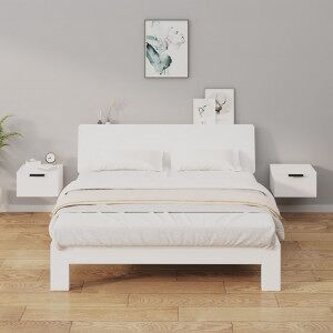 Mesitas De Noche De Pared 2 Uds Blanco 34x30x20 Cm