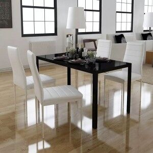 Conjunto De Mesa De Comedor 5 Piezas Blanco Y Negro