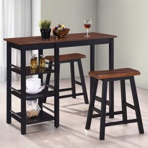 Conjunto De Mesa Alta De Cocina 3 Piezas Mdf Negro