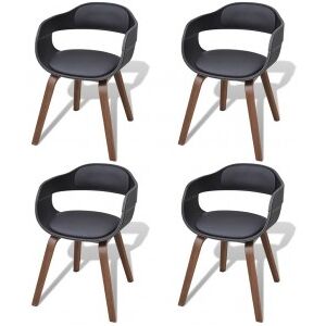 Sillas De Comedor 4 Uds Madera Curvada Cuero Sintético Negro