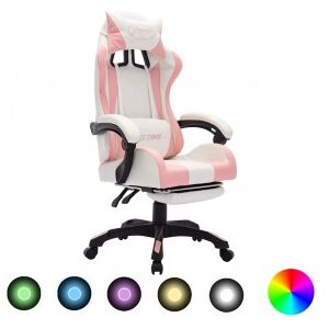 Silla Gaming Con Luces Led Rgb Cuero Sintético Rosa Y Blanco