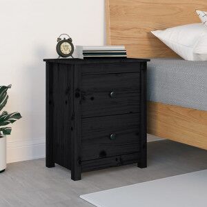 Mesita De Noche Madera Maciza De Pino Negra 50x35x61.5 Cm