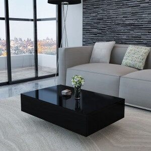 Mesa De Centro Rectangular Negra Con Brillo