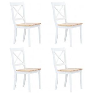 Sillas Comedor 4 Uds Madera Maciza Caucho Blanco Y Madera Claro