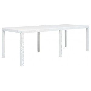 Mesa De Jardín Plástico Aspecto De Ratán Blanco 220x90x72 Cm